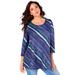 Plus Size Women's Three-Quarter Sleeve Swing Ultimate Tee by Roaman's in Twilight Watercolor Stripe (Size 12) Shirt