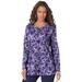 Plus Size Women's Long-Sleeve Crewneck Ultimate Tee by Roaman's in Midnight Violet Watercolor Flowers (Size M) Shirt