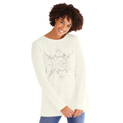 Plus Size Women's Motif Sweater by Woman Within in Ivory Snowflake (Size 2X) Pullover