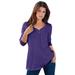 Plus Size Women's Long-Sleeve Henley Ultimate Tee with Sweetheart Neck by Roaman's in Midnight Violet (Size 4X) 100% Cotton Shirt