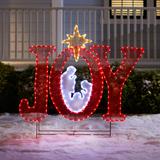 45"H Pre-Lit "Joy" Sign with Holy Family by BrylaneHome in Red White Gold Christmas Decoration