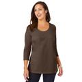Plus Size Women's Stretch Cotton Scoop Neck Tee by Jessica London in Chocolate (Size 26/28) 3/4 Sleeve Shirt