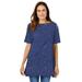 Plus Size Women's Perfect Printed Short-Sleeve Boatneck Tunic by Woman Within in Navy Offset Dot (Size M)