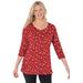Plus Size Women's Perfect Printed Three-Quarter Sleeve V-Neck Tee by Woman Within in Classic Red Snowflakes (Size 42/44) Shirt