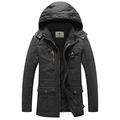 WenVen Men's Winter Warm Cotton Jacket Thickened Fleece Coat Classic Military Style Parka Jacket Outdoor Hooded Windproof Coat Dark Grey XXL