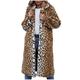 Women's Winter Long-sleeved Leopard Print Lapel Warm Jacket Faux Fur Coat Womens Ladies Warm Faux Furry Coat Jacket Winter Leopard Turn Down Collar Outerwear