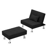 Single Sofa Bed with Ottoman , Convertible Fold Futon Chair, Lounge Chair Set with Metal Legs.