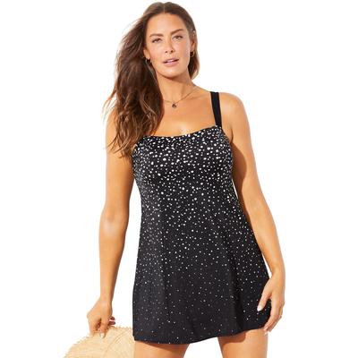 Plus Size Women's Princess Seam Swimdress by Swimsuits For All in Black White Dot (Size 18)