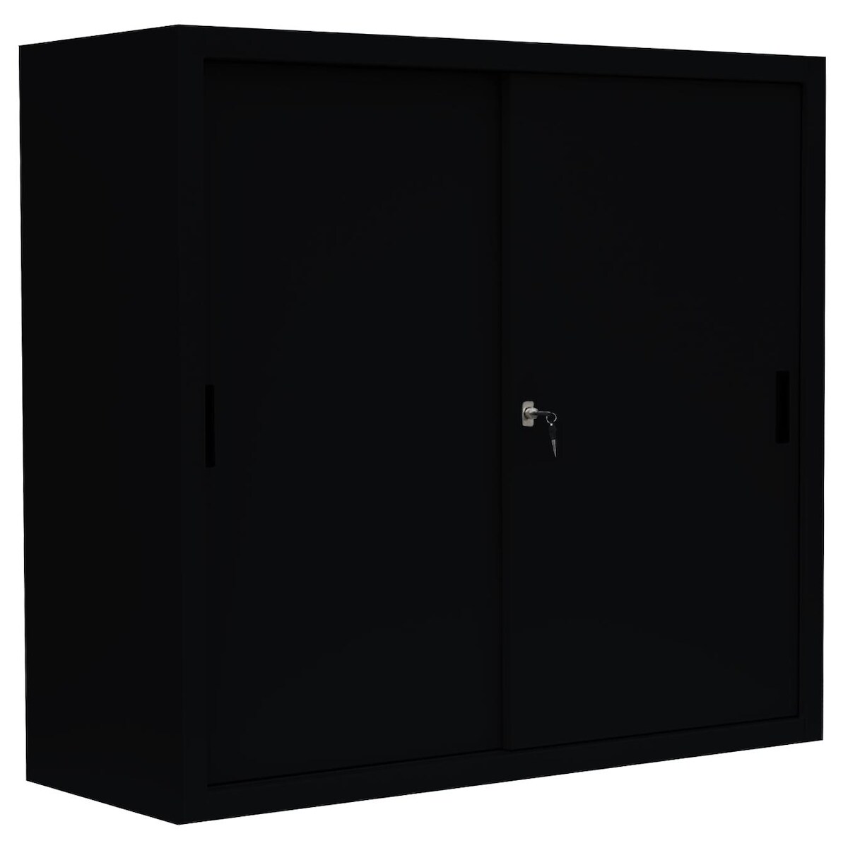 Lüllmann Schiebetürenschrank Büro Aktenschrank Sideboard aus Stahl Schwarz 1090 x 1200 x 450 mm (HxBxT) 550149