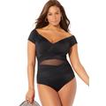 Plus Size Women's Cap Sleeve Cut Out One Piece Swimsuit by Swimsuits For All in Black (Size 10)