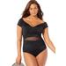 Plus Size Women's Cap Sleeve Cut Out One Piece Swimsuit by Swimsuits For All in Black (Size 22)