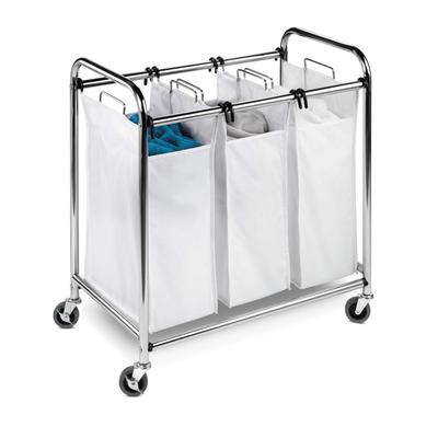 Heavy Duty Commercial Grade Laundry Sorter Hamper Cart in White Chrome - 31 x 18 x 32 inches