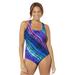 Plus Size Women's Chlorine Resistant Cross Back One Piece Swimsuit by Swimsuits For All in Diagonal Stripe (Size 10)