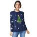 Plus Size Women's Embellished Holiday Pullover Sweater by ellos in Navy (Size 22/24)