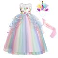 WonderBabe Princess Unicorn Dress Up Costume for Little Girls Tulle Flower Dresses Kids Birthday Halloween Fancy Party Evening Gown Whtie Age 5-6 Years