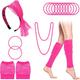 18 Stück 80er Jahre Neon Kostüm Set Retro Outfit Accessoires für Frauen Spitze Stirnband Ohrringe Halskette Armbänder Handschuhe Beinstulpen (Pink)