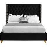 Everly Quinn Joclynn Solid Wood Tufted Low Profile Platform Bed Upholstered/Velvet in Black | 56 H x 66 W x 81 D in | Wayfair