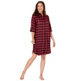 Plus Size Women's Sleepshirt in plaid flannel with button front by Dreams & Co. in Red Buffalo Plaid (Size 1X)