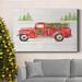 The Holiday Aisle® Watercolor Winter Truck Premium Gallery Wrapped Canvas - Ready To Hang Canvas, in Blue/Green/Red | 12 H x 8 W x 1 D in | Wayfair