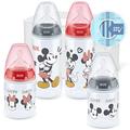 NUK First Choice+ Babyflaschen Starter Set | 0–6 Monate | 4 Flaschen mit Temperature Control & Flaschenbox | Anti-Colic Air System | BPA-frei | 5-teilig | Disney Mickey und Minnie Maus