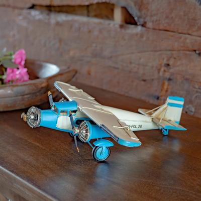 Metal Model Airplane Decor in Blue - 13.39" L x 12.6" W x 3.54" H