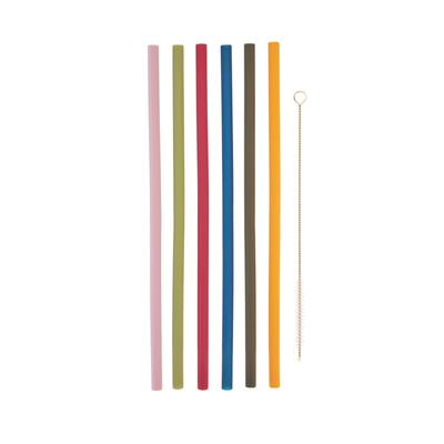 Silicone Straws, Set of 6 with Cleaning Brush by True - 10" x 0.25"