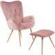 Ohrensessel mit Hocker york, Samt Bezug, bequem gepolstert, Fernsehsessel, Polstersessel,Rosa