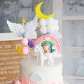 Décoration de gâteau en forme de licorne pour fille rose bleu arc-en-ciel lune décoration de