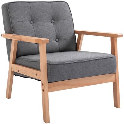 Einzelsofa Loungesessel Polsterstuhl mit Armlehnen Holzrahmen Leinen Grau 64,5 x 70 x 74 cm - Homcom