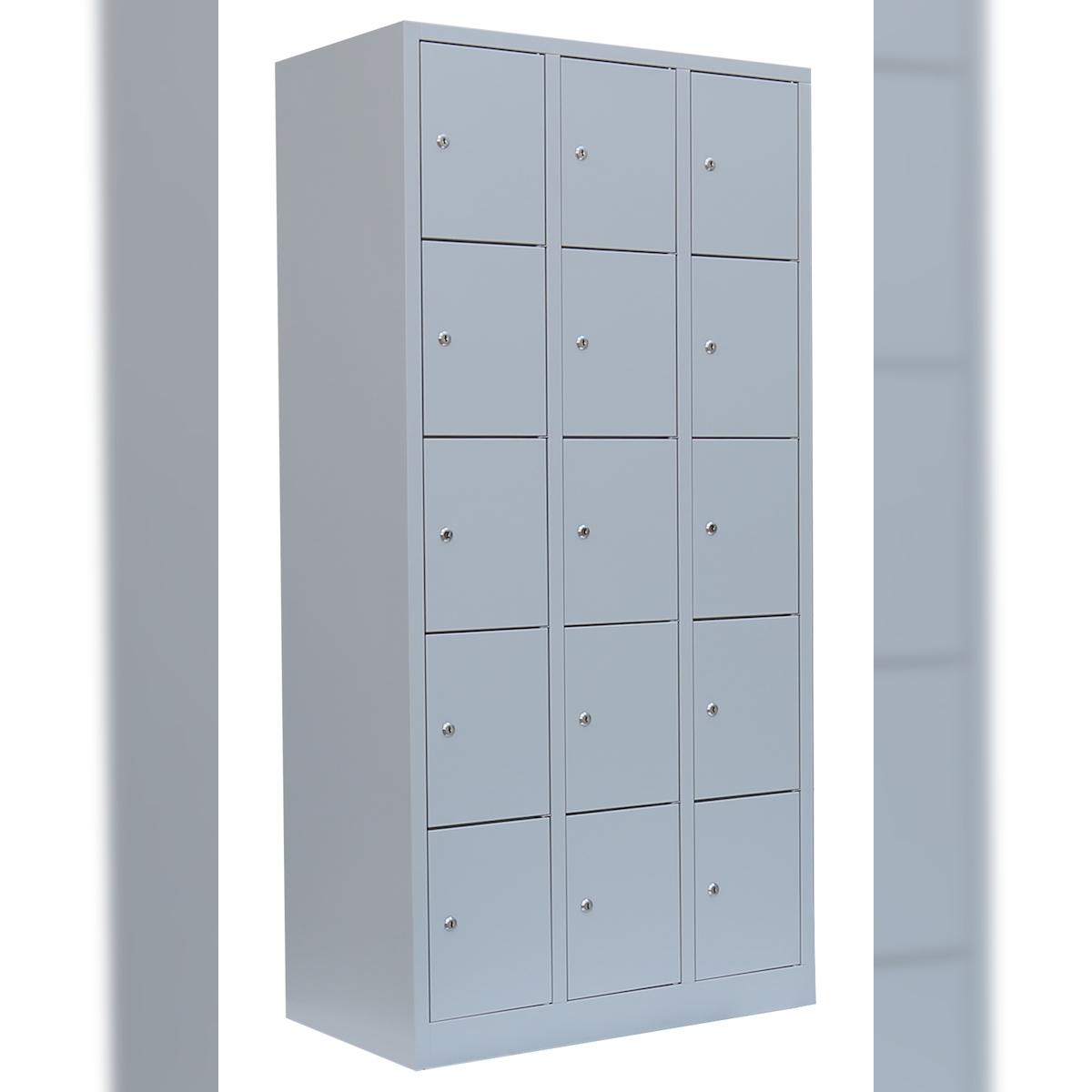 Lüllmann® Schließfachschrank, 3 Abteile, 15 Fächer, 1800 x 885 x 500 mm, lichtgrau Image