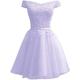 DELEND Women's Sexy Elagant Homecoming Dress Short Prom Dress Lace Bridesmaid Dresses Off Shoulder Party Dress/Mini Dresses Lilac