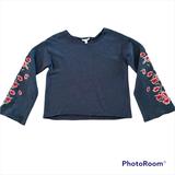 American Eagle Outfitters Tops | American Eagle Outfitters Blue Cropped Sweatshirt W/Embroidered Sleeves-Size Xs | Color: Blue | Size: Xs