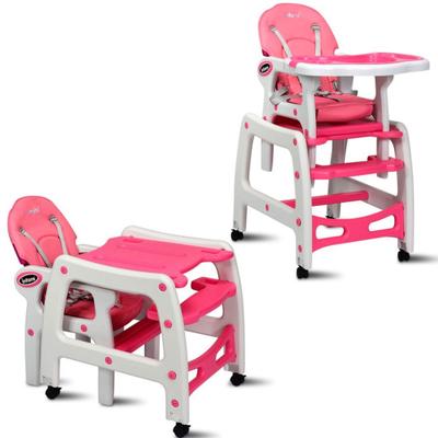 Costway 3-in-1 Baby High Chair with Lockable Universal Wheels-Pink