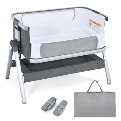 Costway Baby Bassinet Bedside Sleeper with Storage Basket and Wheel for Newborn-Gray