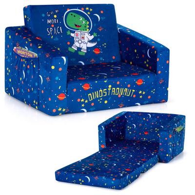 Costway 2-in-1 Convertible Kids Sofa with Velvet Fabric-Blue