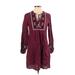 Old Navy Casual Dress - Mini Tie Neck 3/4 sleeves: Burgundy Solid Dresses - Used - Size X-Small