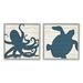 Stupell Industries Nautical Blue Silhouette Octopus Sea Turtle Aquatic Animals 2 - Piece Graphic Art Set in Brown | 17 H x 17 W x 1.5 D in | Wayfair