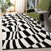 Black/White 90 x 0.63 in Indoor Area Rug - Wrought Studio™ Amier Geometric Handmade Tufted Wool Blue/Ivory Area Rug Viscose/Wool | Wayfair