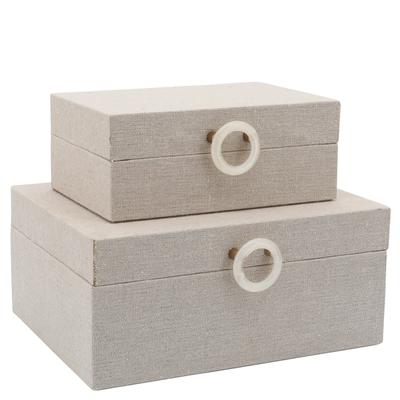 Set of 2 Decorative Storage Boxes Beige/Ivory Wooden Boxes For Photos, Jewelry, Trinkets Storage Box Decor Gift - 9" x 8" x 4"