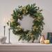 Geddes 30" Eucalyptus and Pine Artificial Silk Wreath with Baby's Breath by Christopher Knight Home - Green + White