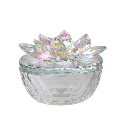 Lotus Design Trinket Box - 4" - Clear and Pink