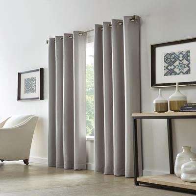 Wide Width Thermalogic Antique Satin Indoor Single Grommet Curtain Panel by Commonwealth Home Fashions in Silver Pearl (Size 52