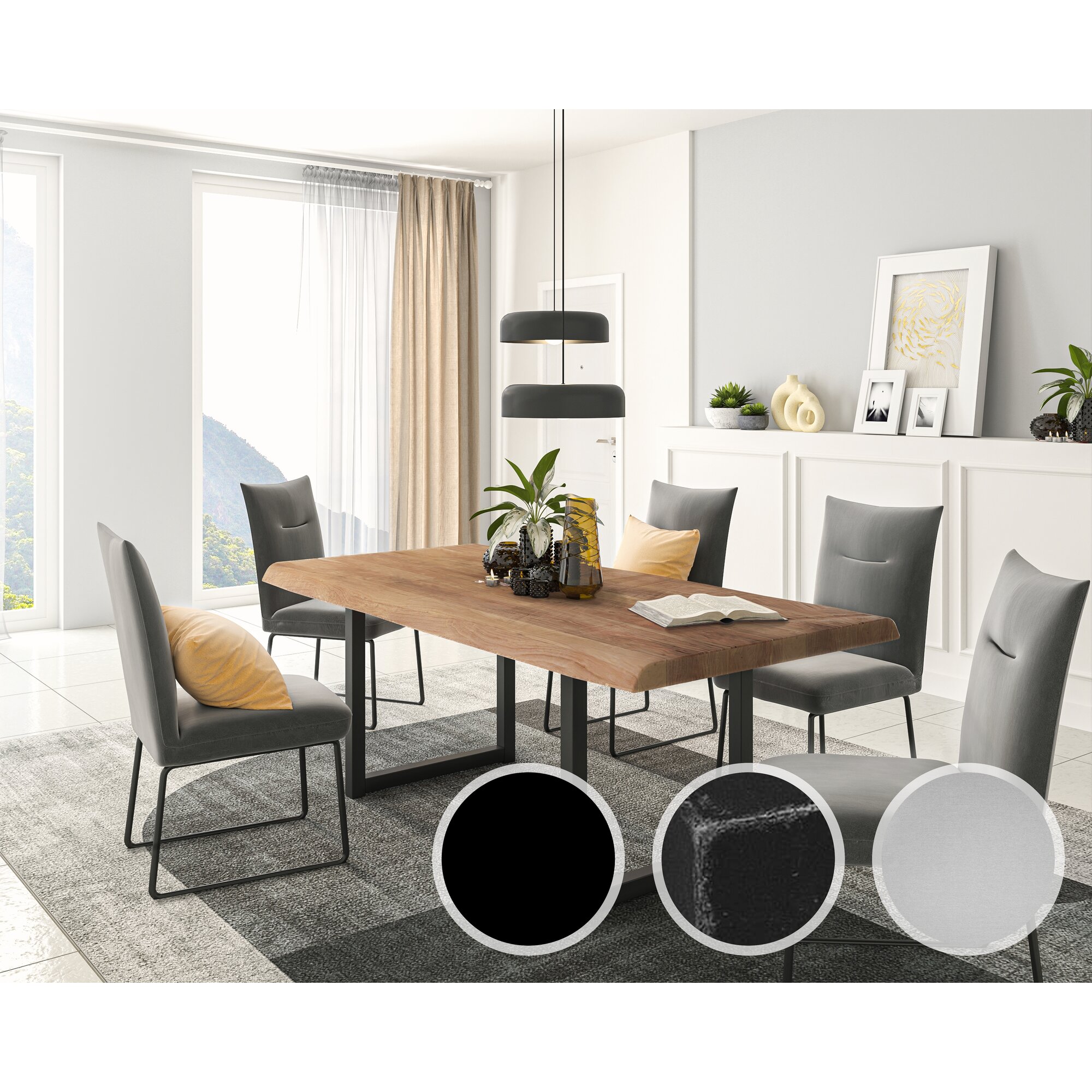 SIT »56er« Massivholz Esstisch Baumkante Akazie / 140x90 cm / schwarz