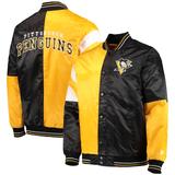 Men's Starter Black/Gold Pittsburgh Penguins The Leader Varsity Satin Full-Snap Jacket