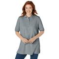 Plus Size Women's Elbow Short-Sleeve Polo Tunic by Woman Within in Medium Heather Grey (Size 2X) Polo Shirt