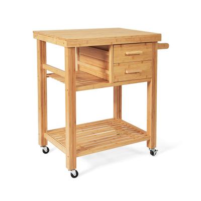 Costway Bamboo Kitchen Trolley Cart with Tower Rack and Drawers