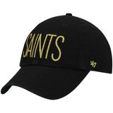 Women's '47 Black New Orleans Saints Shimmer Text Clean Up Adjustable Hat