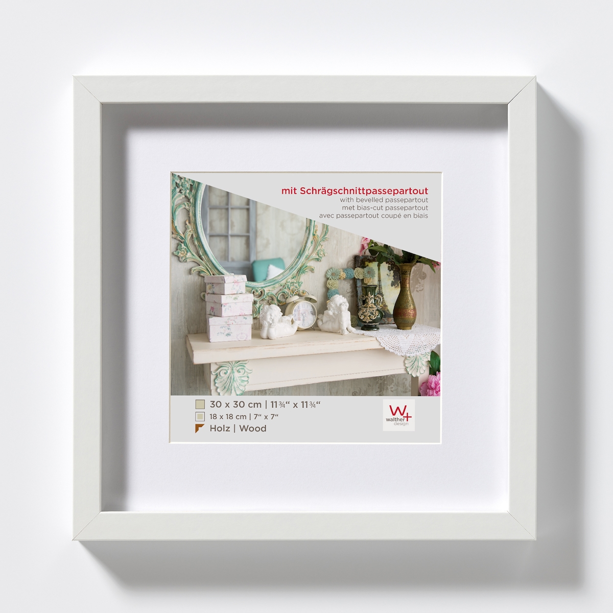 walther + design Stockholm 3D Holz Bilderrahmen 40x40 cm WEISS Image