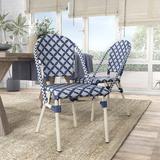 Bayou Breeze Mitcham Patio Dinig Side Chair Plastic/Resin in White/Blue/Brown | 35 H x 18.13 W x 22.78 D in | Wayfair