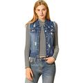 Allegra K Women's Sleeveless Washed Ripped Crop Denim Vest Jacket Blue 20